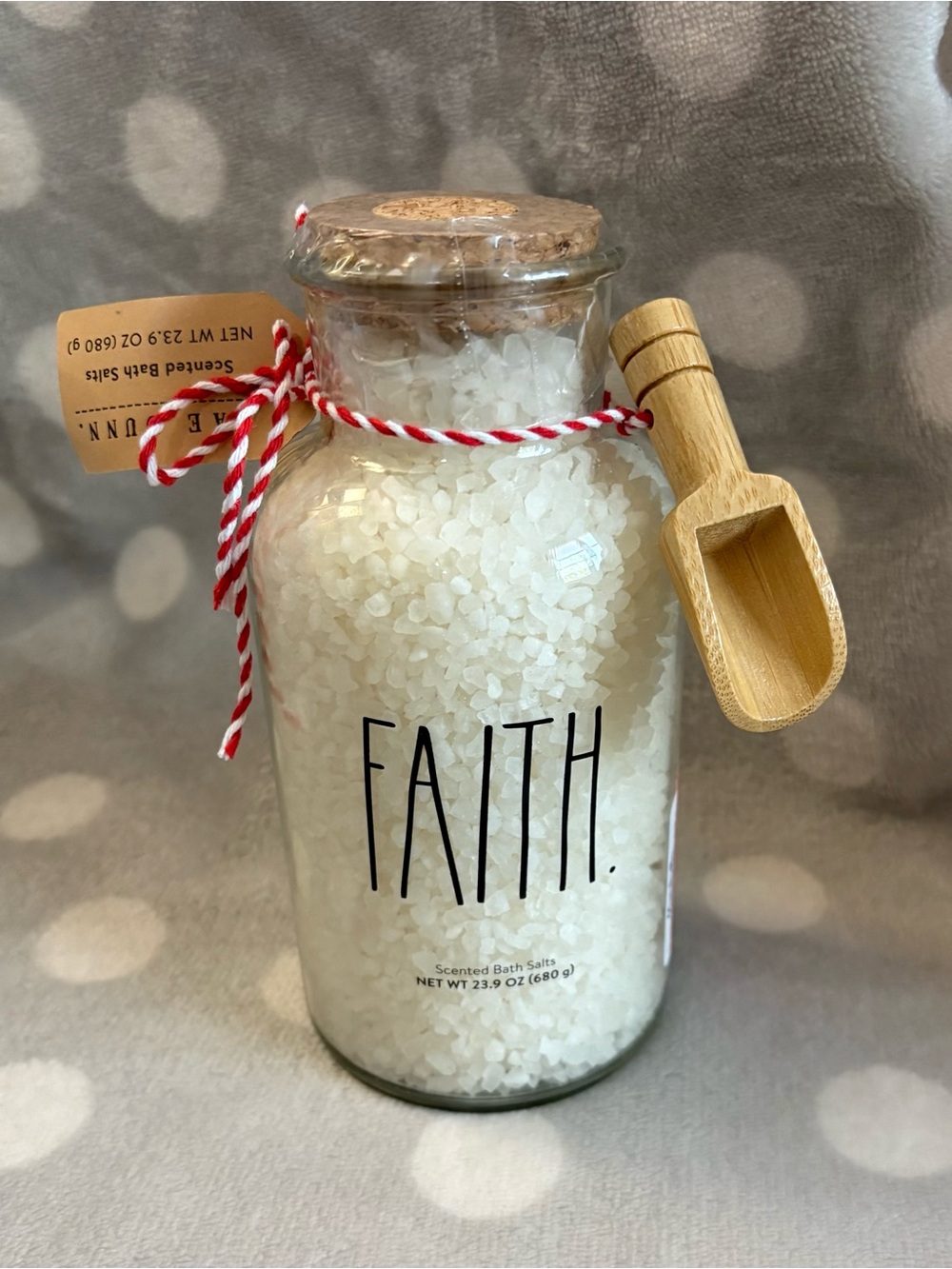 Rae Dunn Lavender Bath Salts Faith in Glass Jar with Scoop - NEW